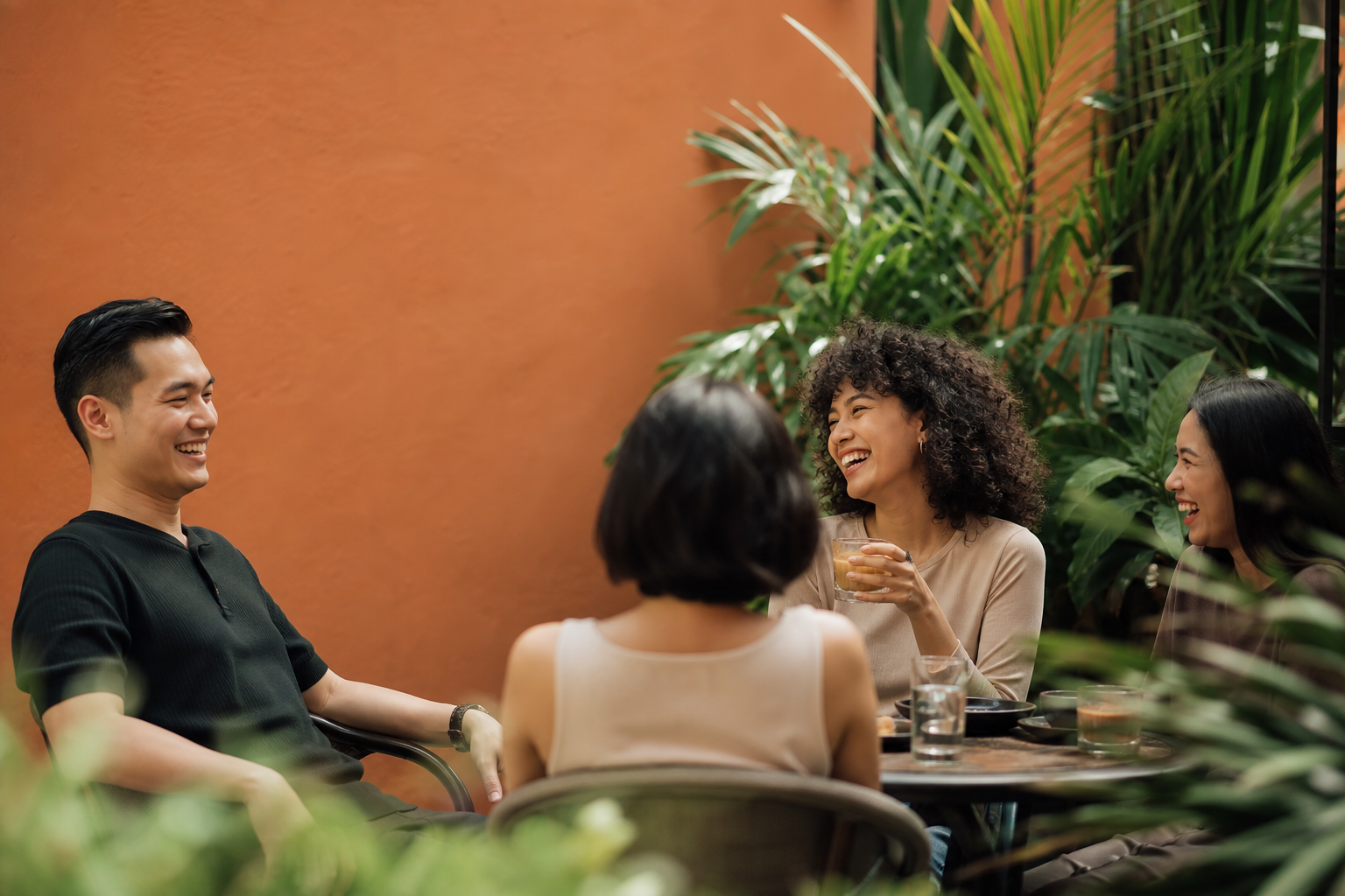 Friends sharing a relaxed moment outdoors